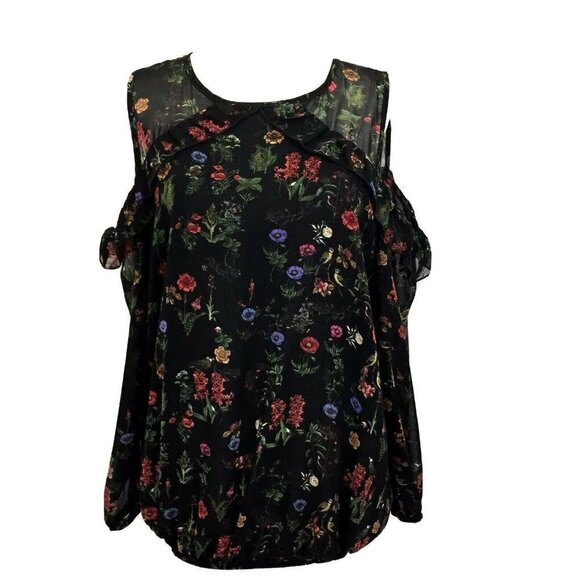 cha cha vente PM L/S Cold Shoulder Blouse Black - Picture 1 of 7